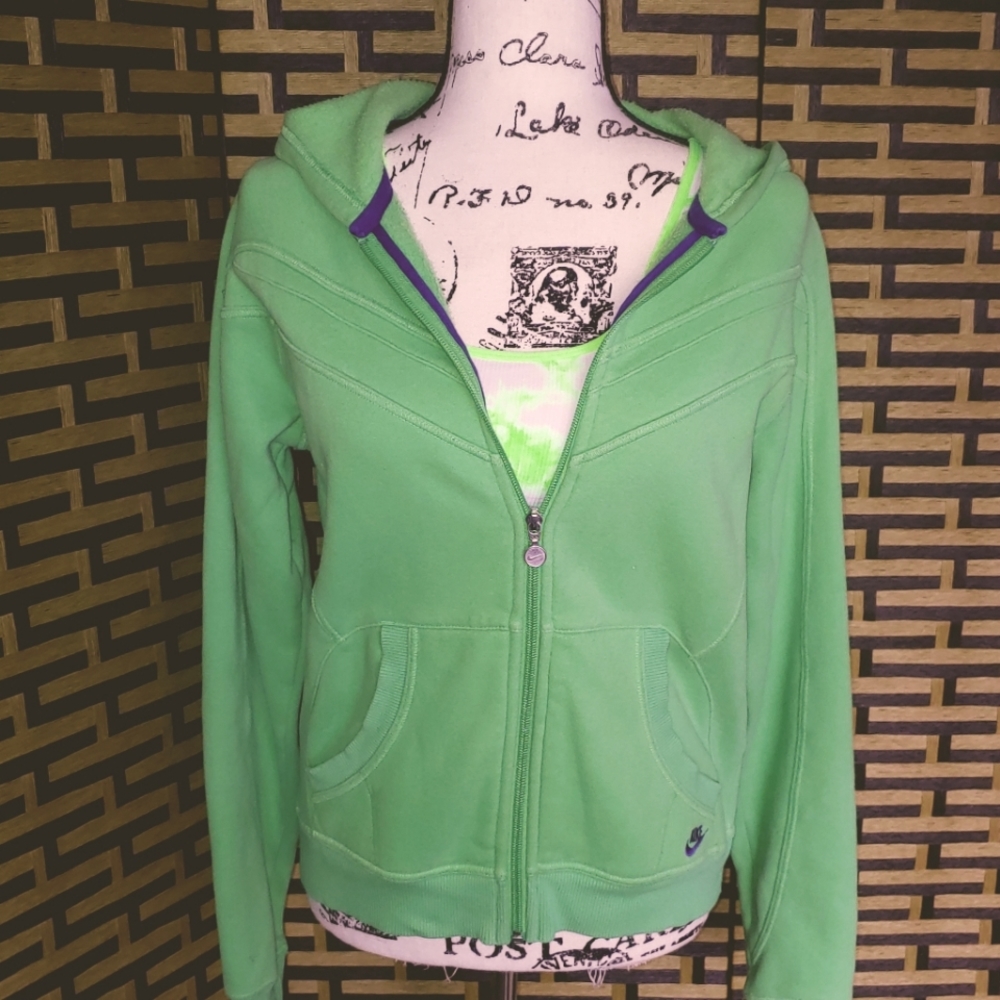 Women's Nike Lime Green Zip Up Hoodie Sweatshirt Sz: L